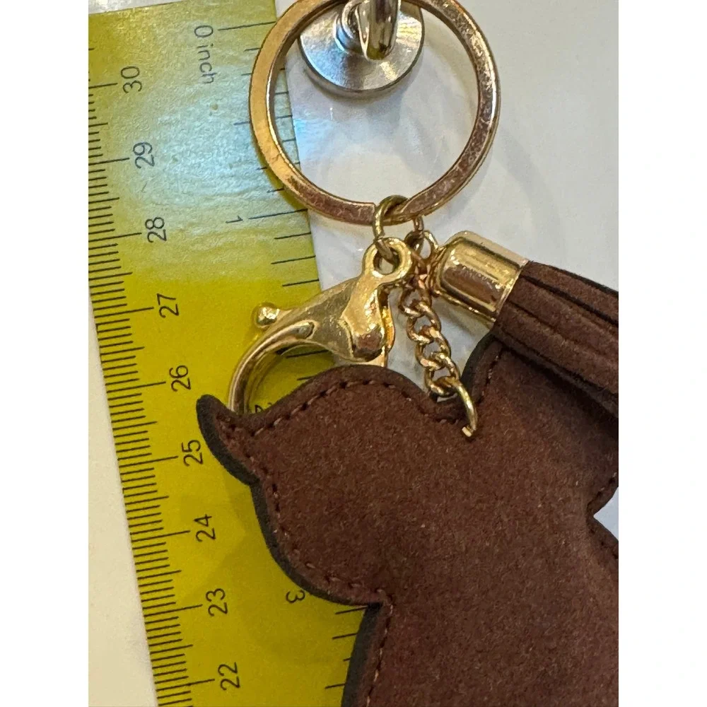 Brown Rhinestone Owl Keychain Gold Tassel Bag Charm Lobster Clasp Accessory